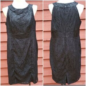 Black Lace Midi Dress Sz 16 Sleeveless Lined Cocktail Party Elegant Whimsigoth